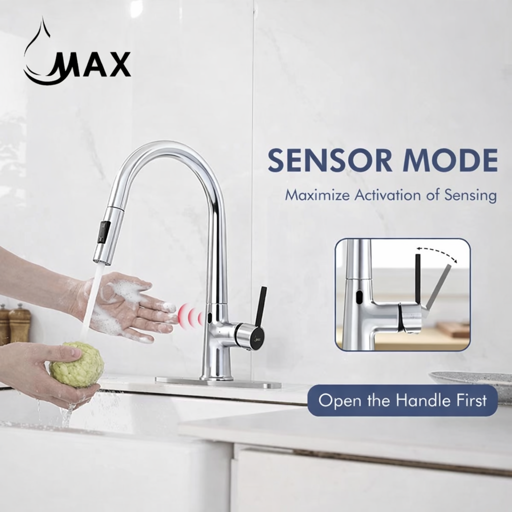 MAX Touchless Kitchen Faucet in Chrome – Smart Single Handle Pull-Out with 16-inch High Arc Spout