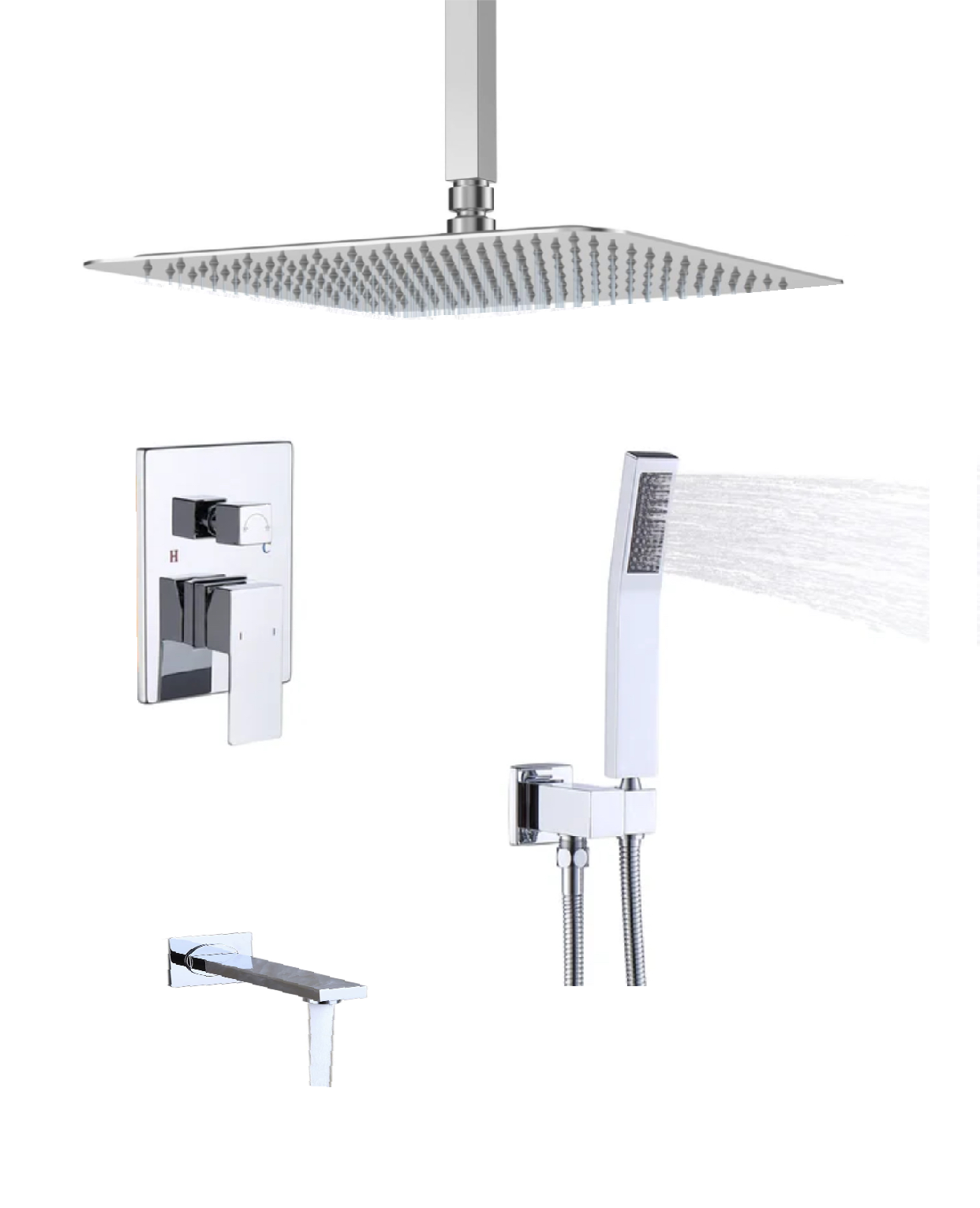 Ceiling Tub Shower System Three Functions With Pressure-Balance Valve Chrome Finish