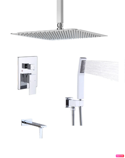 Ceiling Tub Shower System Three Functions With Pressure-Balance Valve Chrome Finish