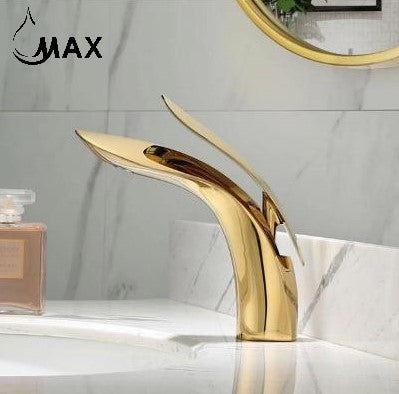 MAX Faucets modern single handle bathroom faucet in shiny gold finish