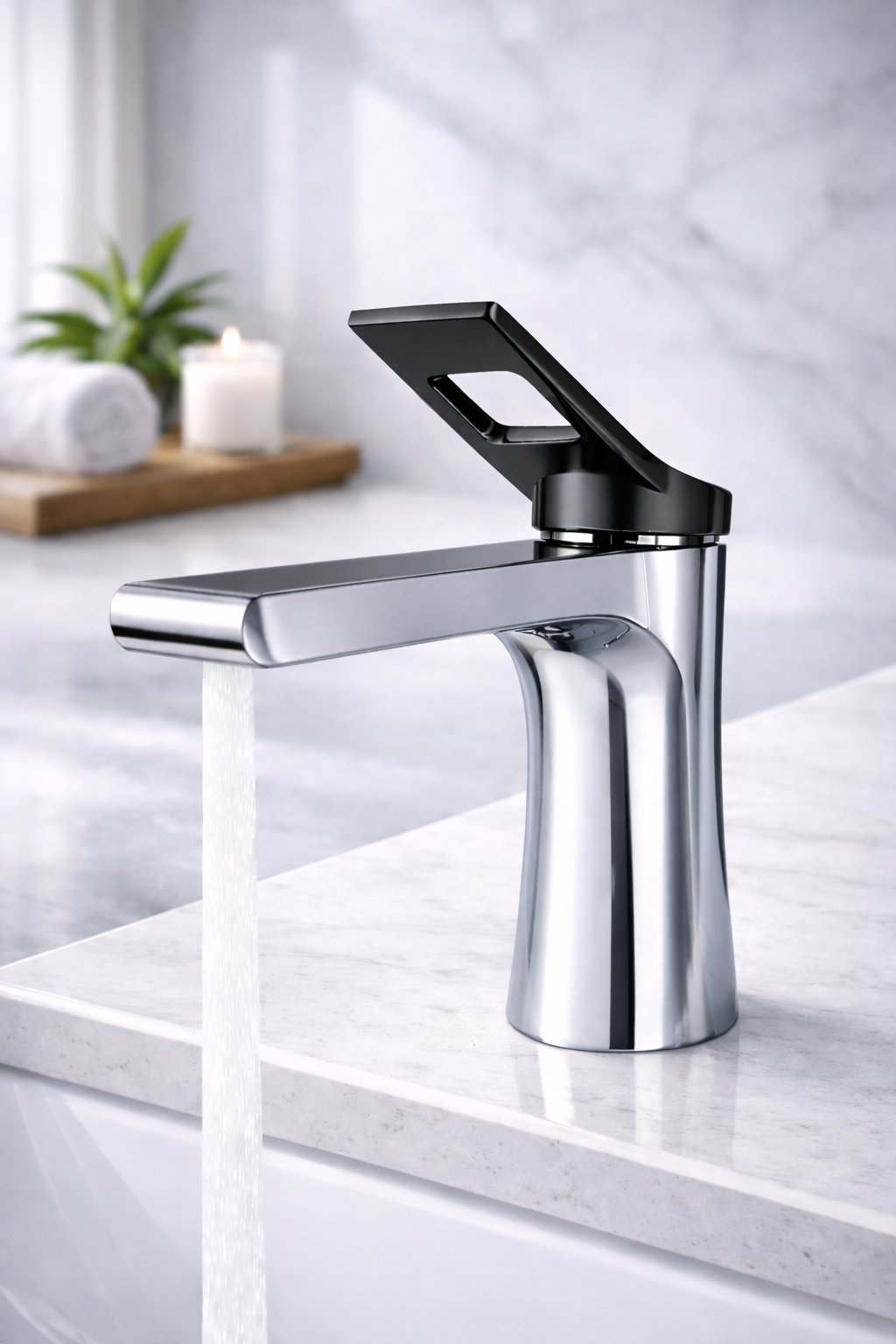 Chrome bathroom faucet with matte black handle MW-1906-C/MB by MAX Faucets