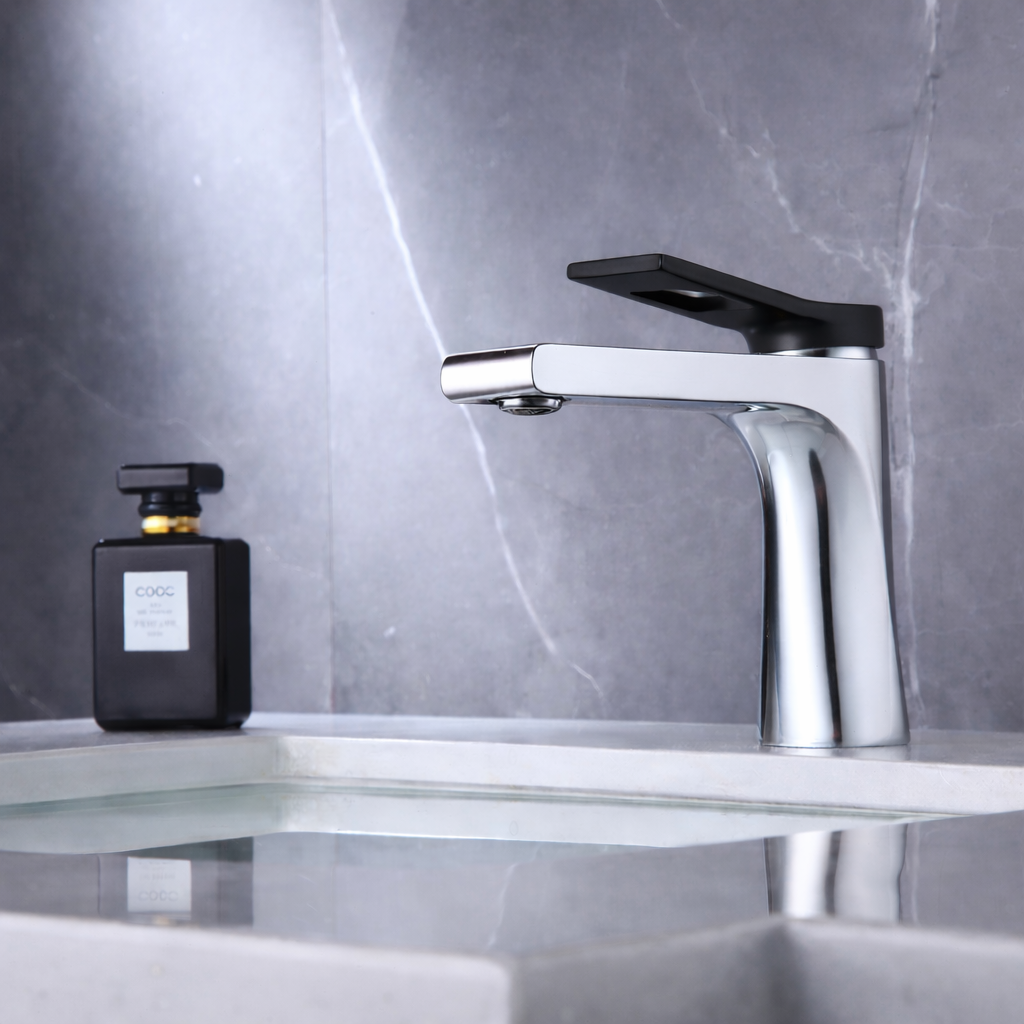 Chrome bathroom faucet with matte black handle MW-1906-C/MB by MAX Faucets