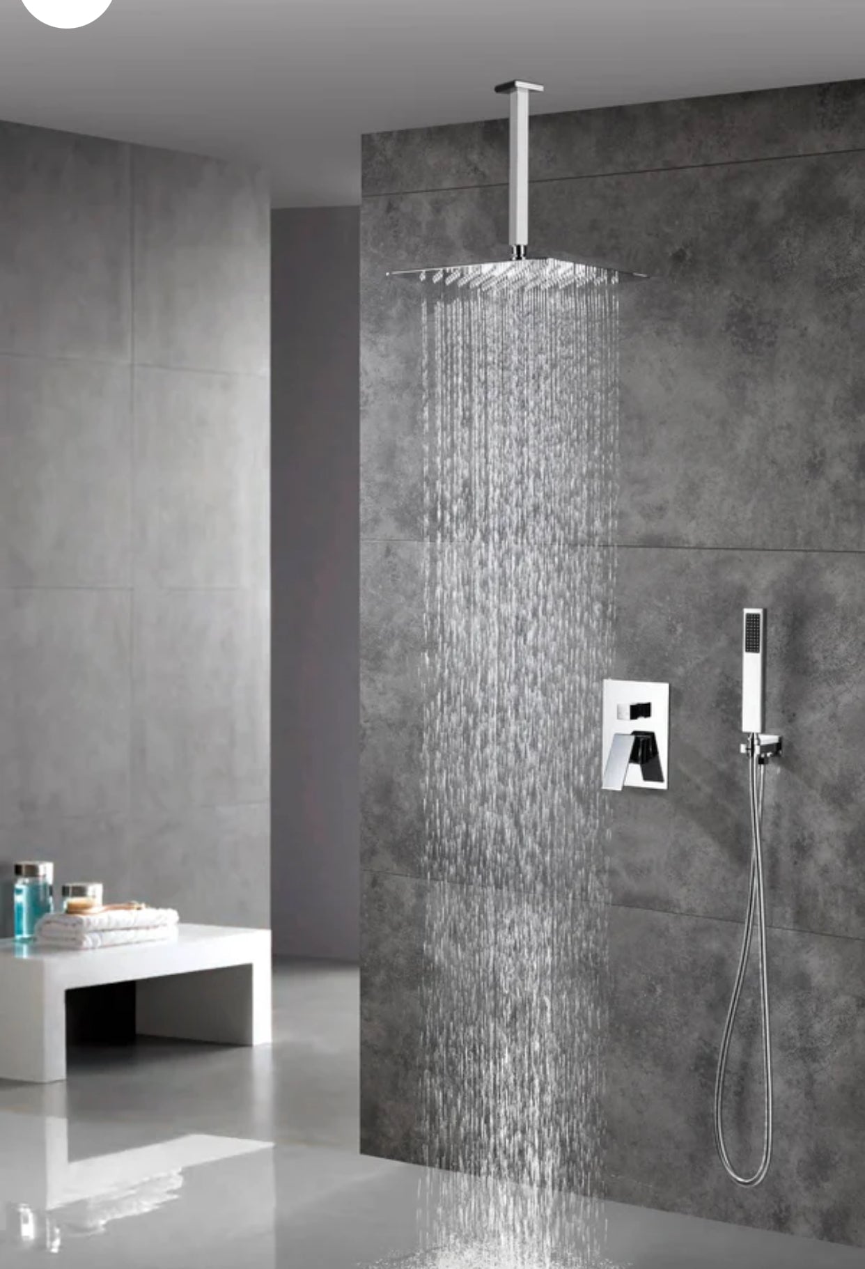 Ceiling Square Shower System Two Functions With Pressure-Balance Valve Chrome Finish