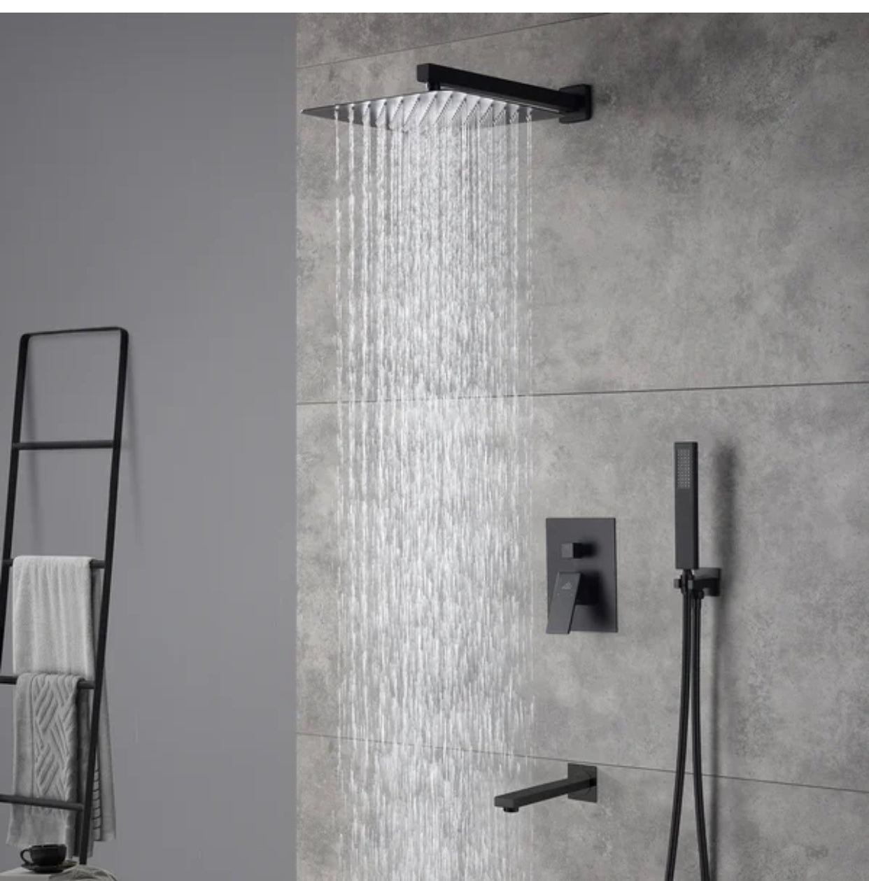 Tub Shower System Three Functions With Pressure-Balance Valve Matte Black Finish Square Design