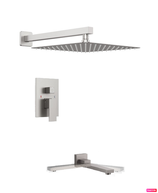 Bathtub-Shower System Two Function Swirling Spout With Pressure-Balance Valve Brushed Nickel Finish Square Design