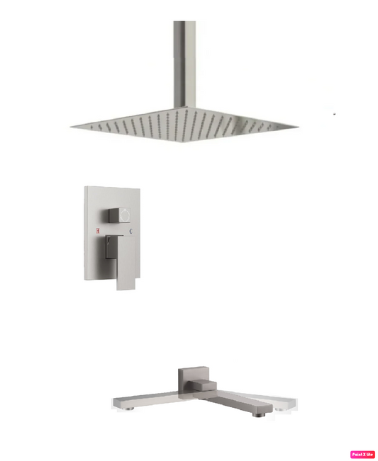 Ceiling Bathtub-Shower System Two Function Swirling Spout With Pressure-Balance Valve Brushed Nickel Finish Square Design