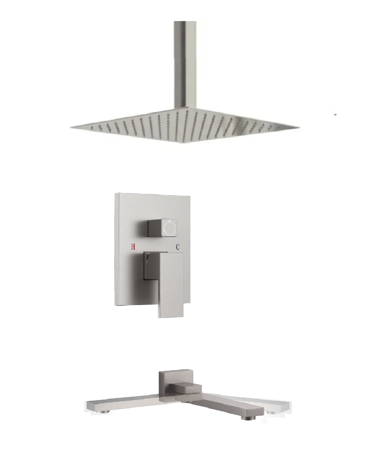 Ceiling Bathtub-Shower System Two Function Swirling Spout With Pressure-Balance Valve Brushed Nickel Finish Square Design