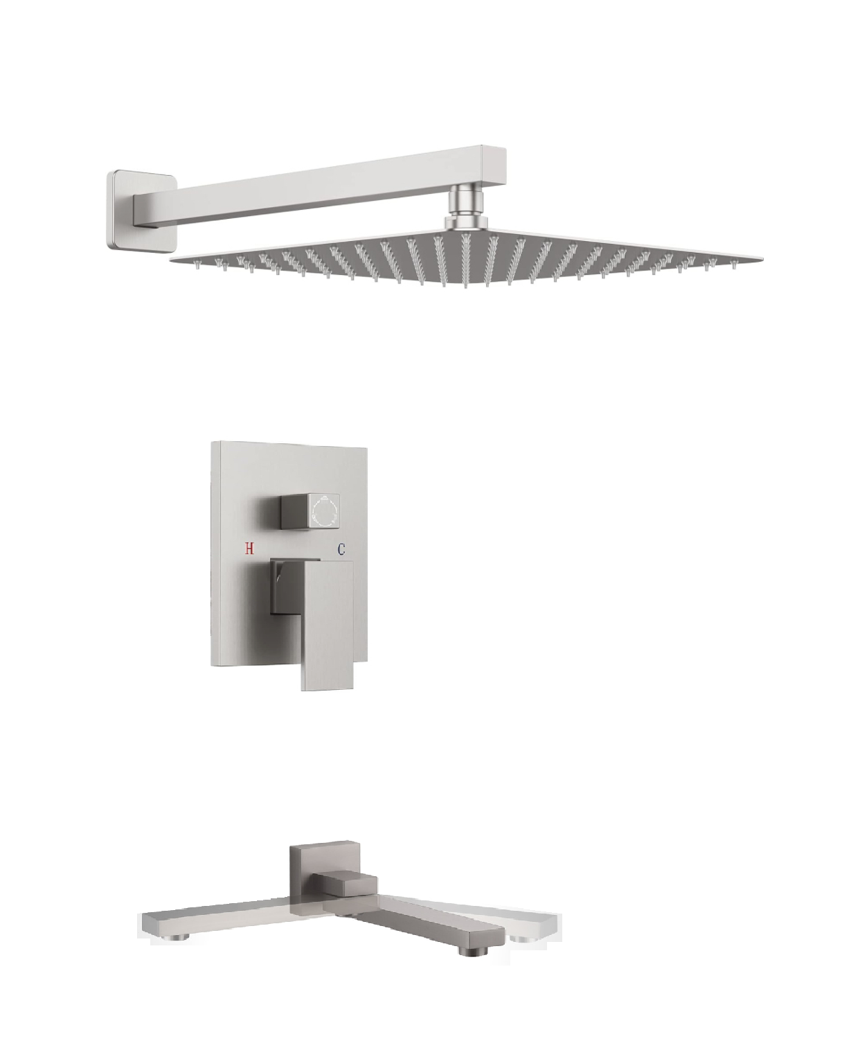 Bathtub-Shower System Two Function Swirling Spout With Pressure-Balance Valve Brushed Nickel Finish Square Design