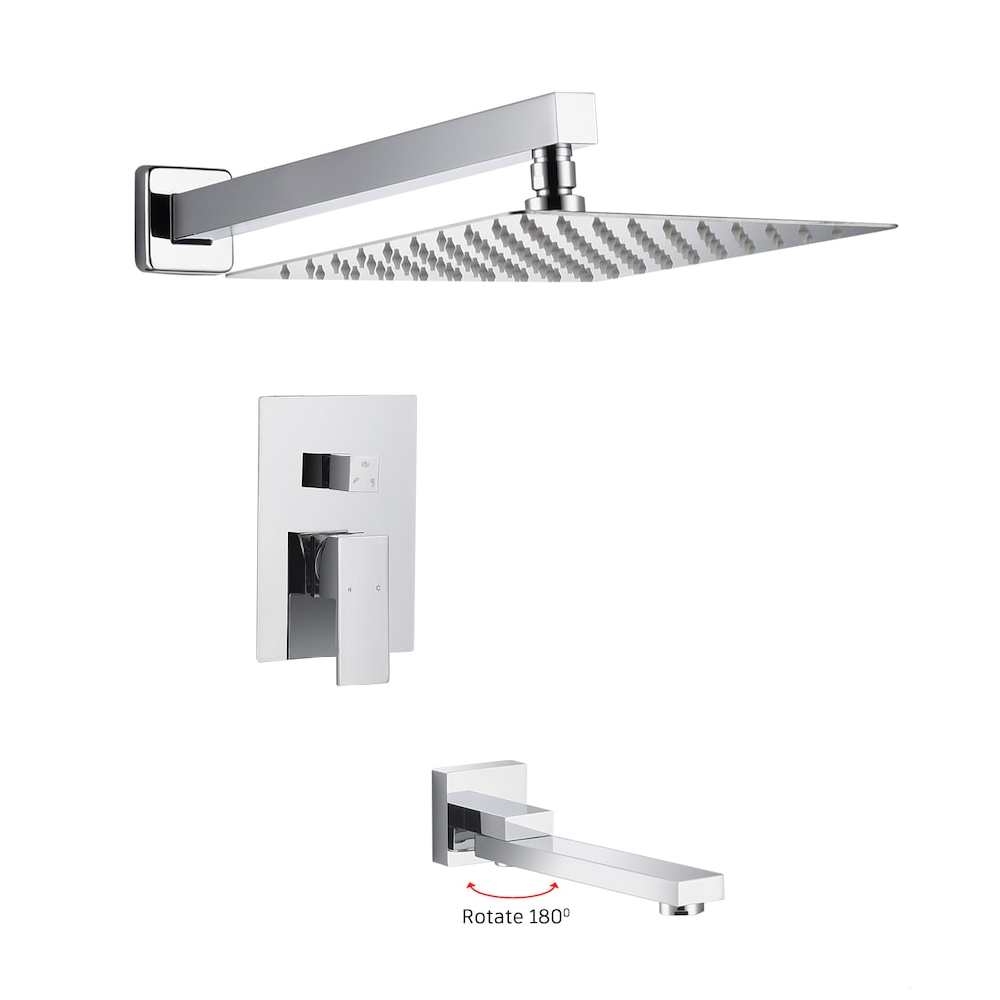 Bathtub-Shower System Two Function Swirling Spout With Pressure-Balance Valve Chrome Finish Square Design