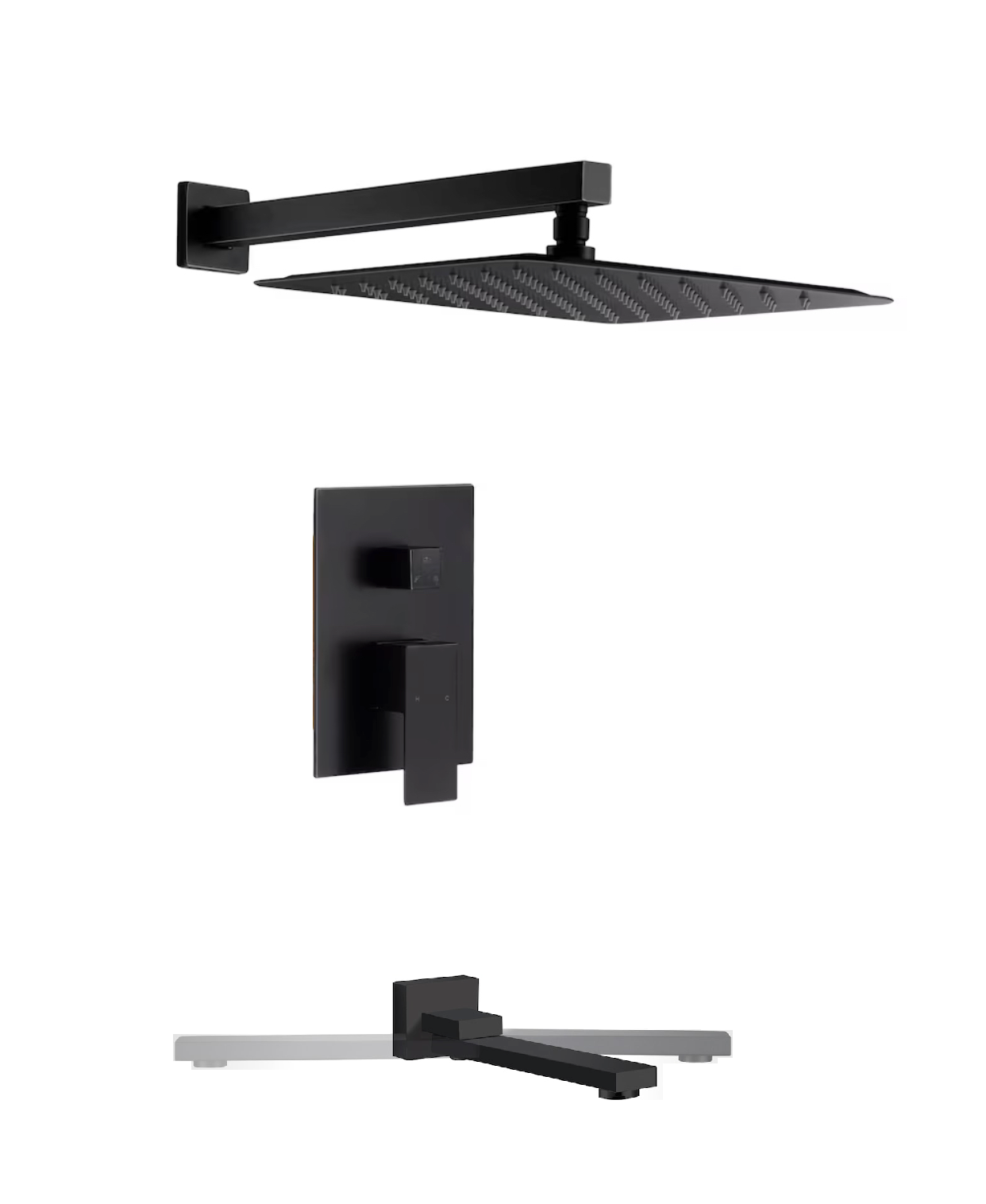 Bathtub-Shower System Two Function Swirling Spout With Pressure-Balance Valve Matte Black Finish Square Design