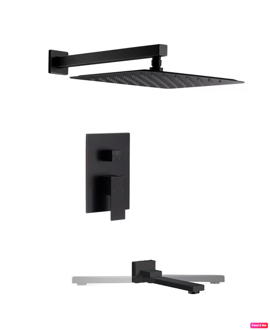 Bathtub-Shower System Two Function Swirling Spout With Pressure-Balance Valve Matte Black Finish Square Design