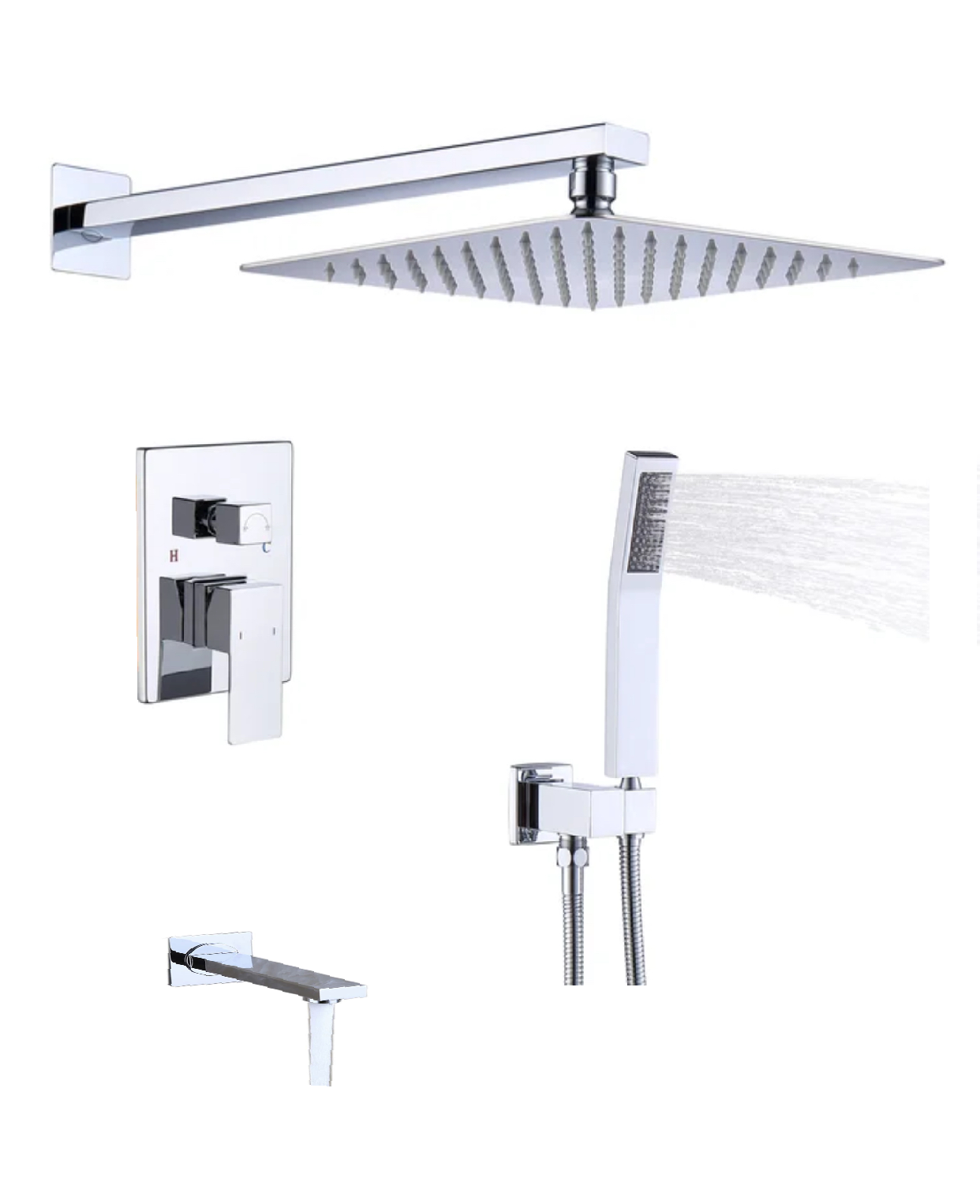 Square Tub Shower System Three Functions With Pressure-balance  Valve Chrome Finish