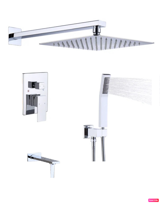 Square Tub Shower System Three Functions With Pressure-balance  Valve Chrome Finish