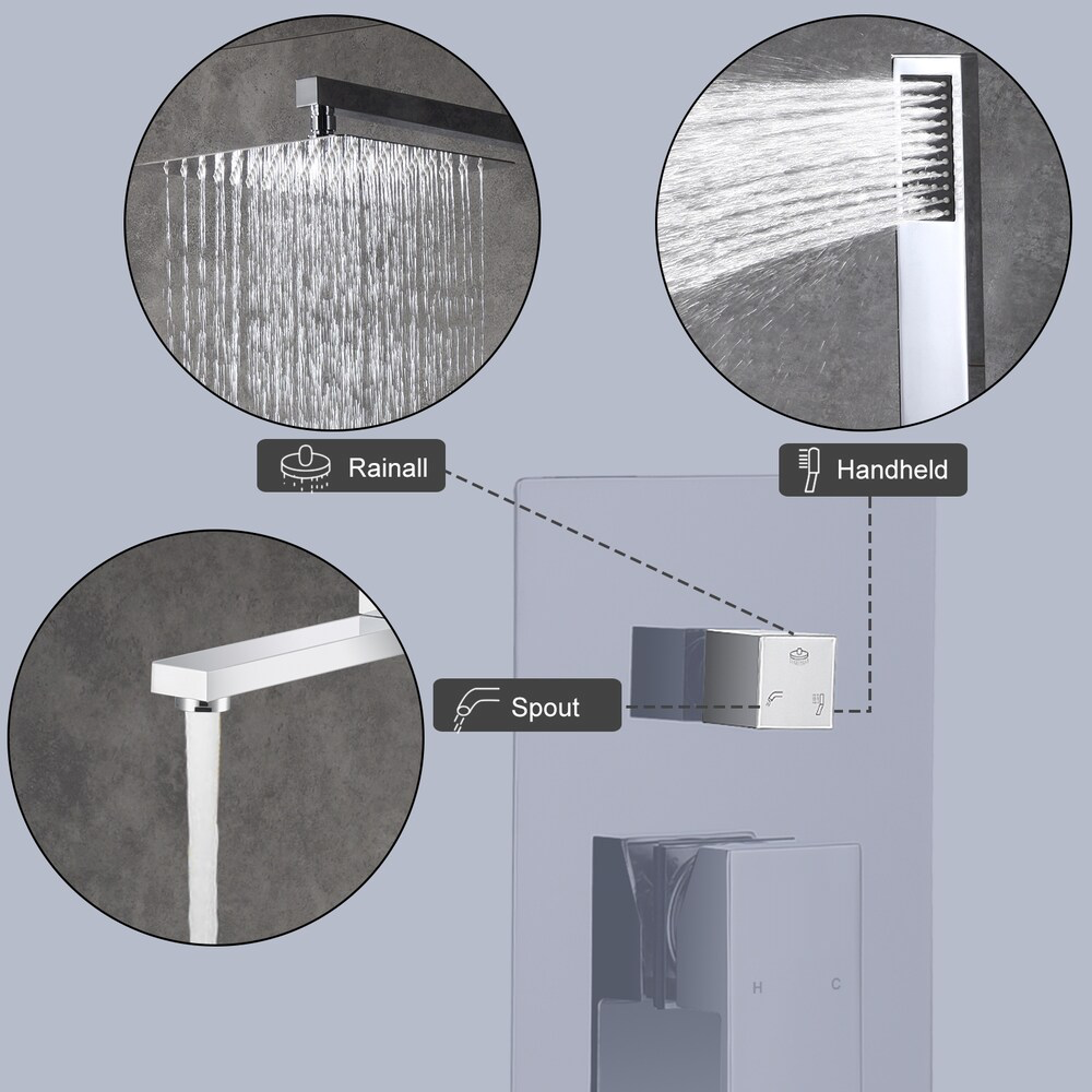 Swirling Spout Tub Shower System Set Three Function With Pressure-Balance Valve Chrome Finish