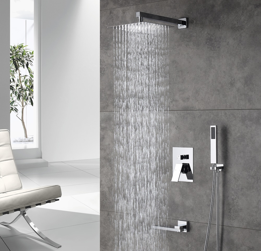 Swirling Spout Tub Shower System Set Three Function With Pressure-Balance Valve Chrome Finish
