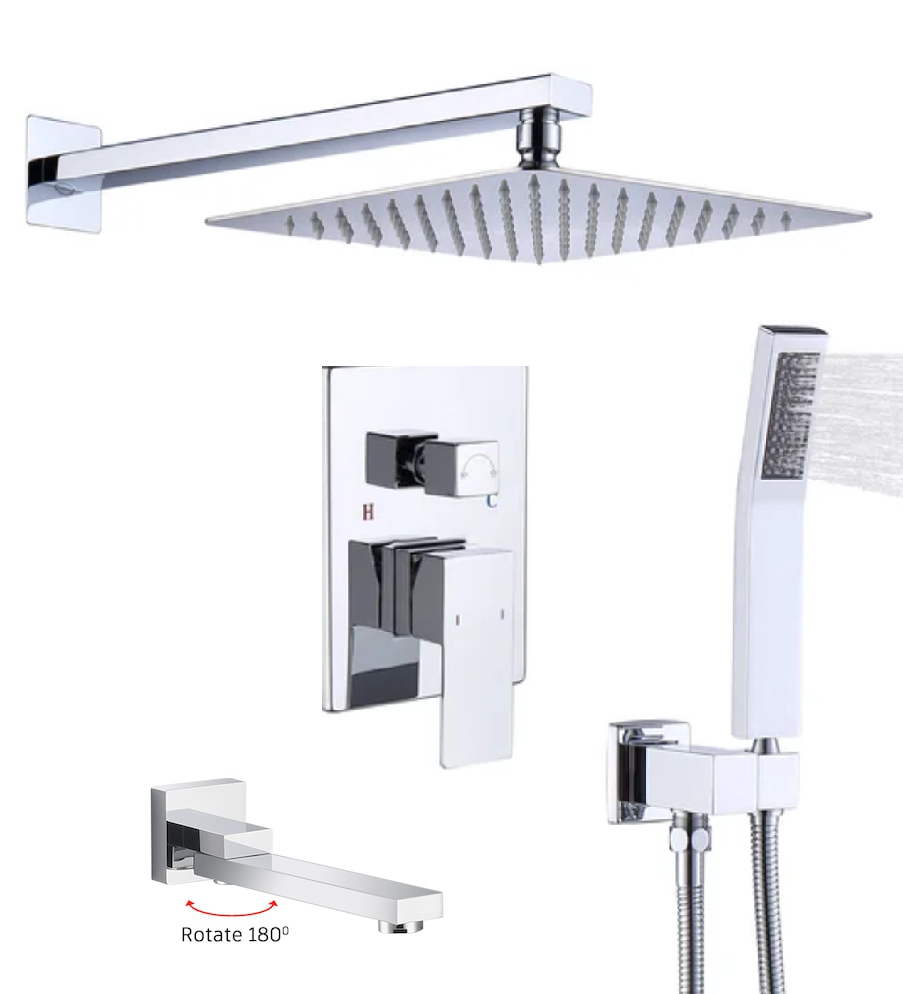 Swirling Spout Tub Shower System Set Three Function With Pressure-Balance Valve Chrome Finish