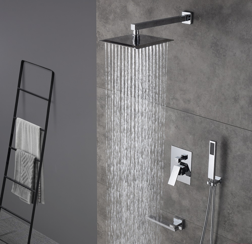 Swirling Spout Tub Shower System Set Three Function With Pressure-Balance Valve Chrome Finish