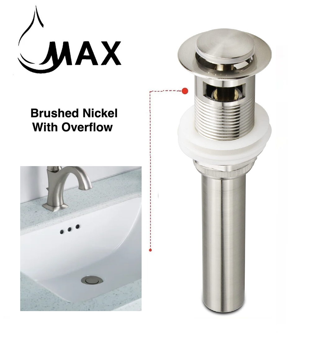 Small Cap Pop Up Bathroom Sink Drain Assembly With Overflow Brushed Nickel