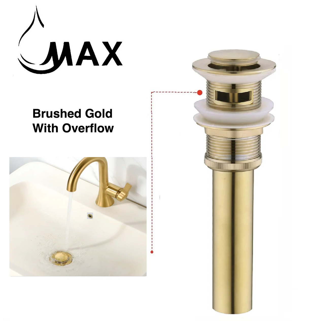 Small Cap Pop Up Bathroom Sink Drain Assembly With Overflow Brushed Gold