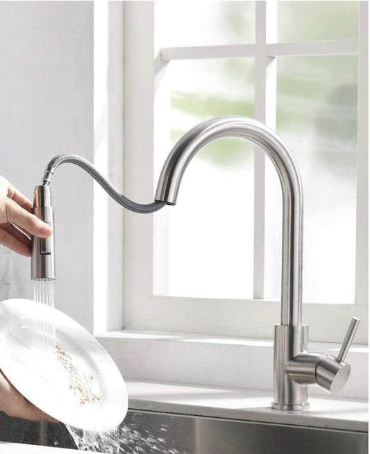 Pull-Out Kitchen Faucet Single Handle 16.5" Brushed Nickel Finish