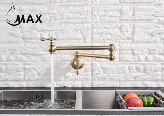 Pot Filler Faucet Double Handle Traditional Wall Mounted With Accessories 22" Brushed Gold Finish