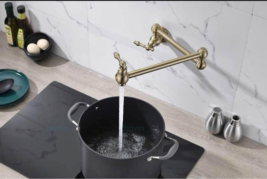 Pot Filler Faucet Double Handle Traditional Wall Mounted With Accessories 22" Brushed Gold Finish