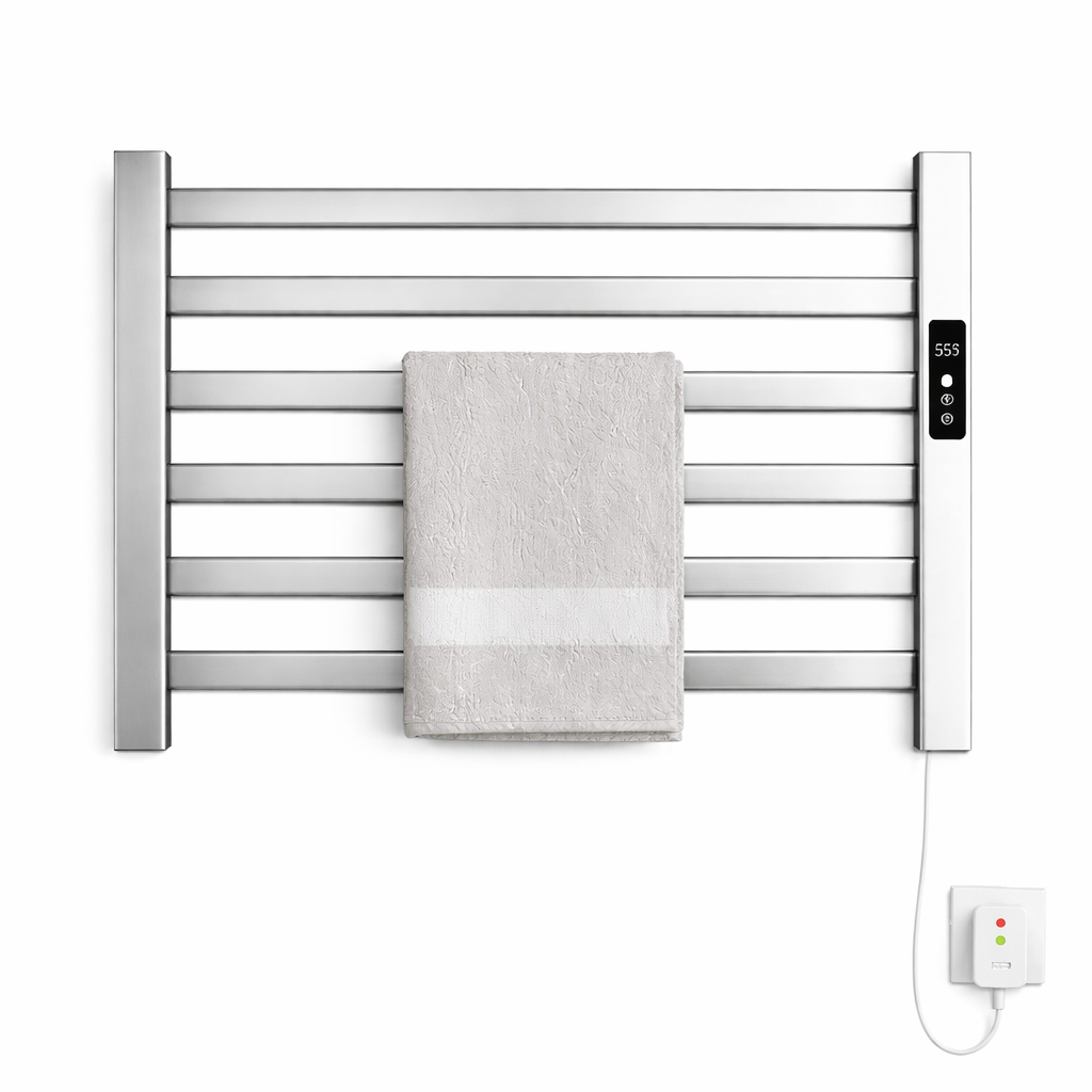 MAX Faucets 6-bar wall-mounted electric towel warmer rack in polished chrome with digital control, 500x450 mm