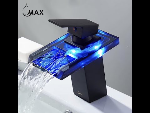 Waterfall Bathroom Faucet Single Handle With LED Light  Chrome,Glass Finish