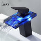 Waterfall Bathroom Faucet Single Handle With LED Light  Chrome,Glass Finish