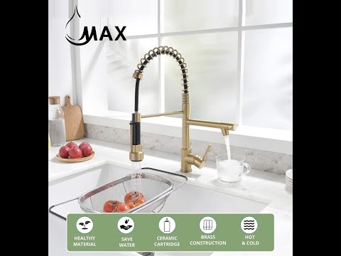 MAX Faucets | Pre-Rinse Chef Style Kitchen Faucet Hands-Free Pull-Down Flexible with Separate Pot Filler Spout – 19" Brushed Gold Finish