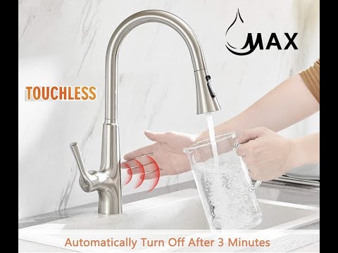 MAX Faucets Brushed Nickel Touchless Kitchen Faucet with Smart Motion Sensor Activation video