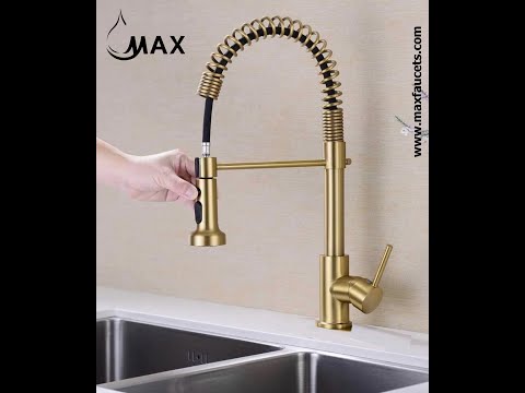 Pull-Down Kitchen Faucet 16.5" Spiral Flexible With Soap Dispenser In Brushed Gold Finish