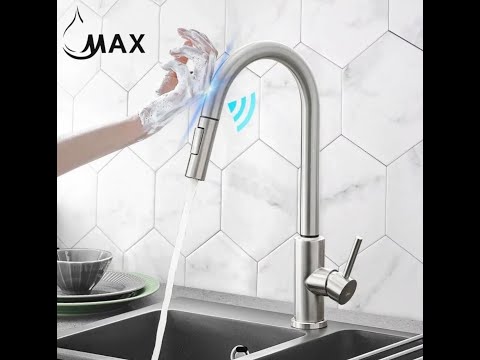 Smart Touch Kitchen Faucet 16" Single Handle Pull-Out – Brushed Nickel Finish | MAX Faucets Video