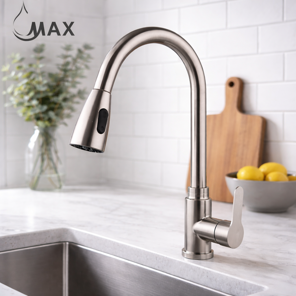 Pull-out kitchen faucet 16.5 inch brushed nickel with single handle by MAX Faucets