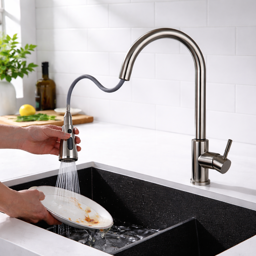 Pull-Out Kitchen Faucet, designed to deliver the perfect balance of modern style, durability, and everyday functionality