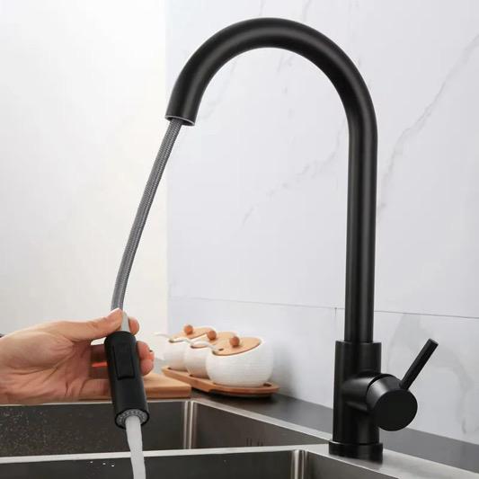 Pull-Out Kitchen Faucet – Single Handle, 16" High-Arc, Matte Black Finish
