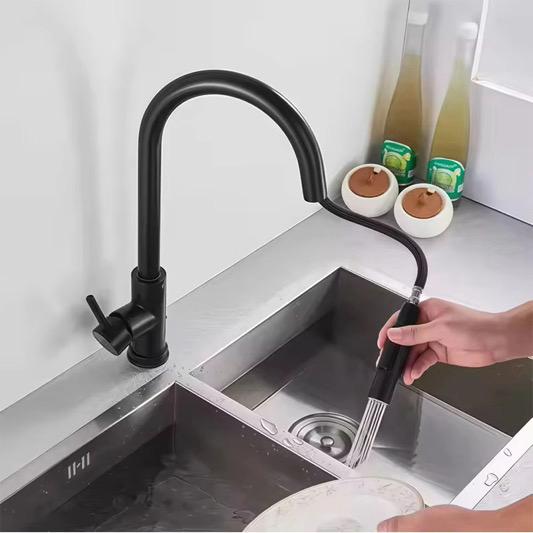 Pull-Out Kitchen Faucet – Single Handle, 16" High-Arc, Matte Black Finish