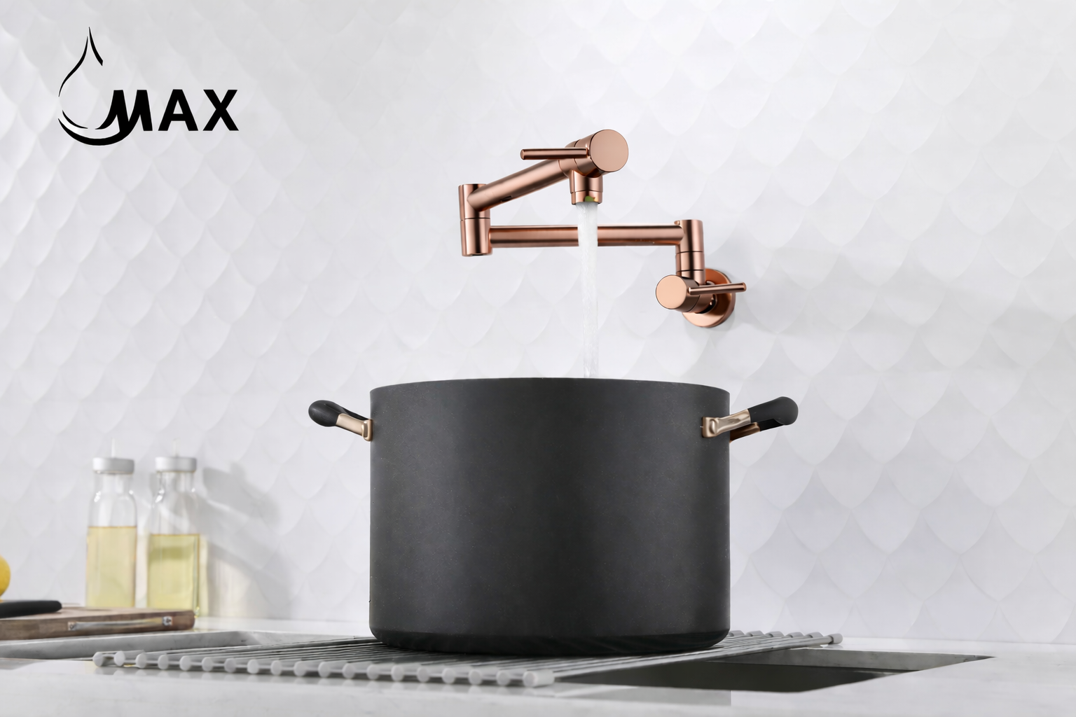 Pot Filler Faucet Double Handle Modern Contemporary Wall Mounted 20" With Accessories Rose Gold Finish