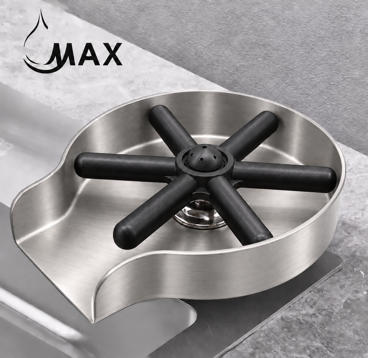 MAX Faucets rotating metal cup washer for kitchen sink in brushed nickel