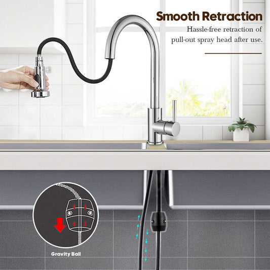 Single Handle Pull-Out Kitchen Faucet Chrome Finish