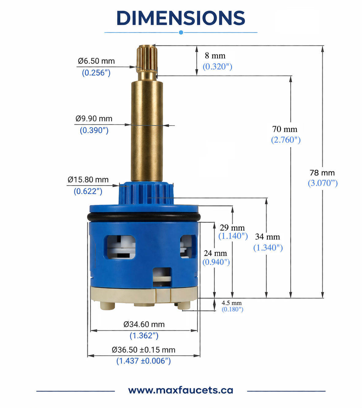 4-way shower diverter valve by MAX Faucets with brass body and ceramic cartridge