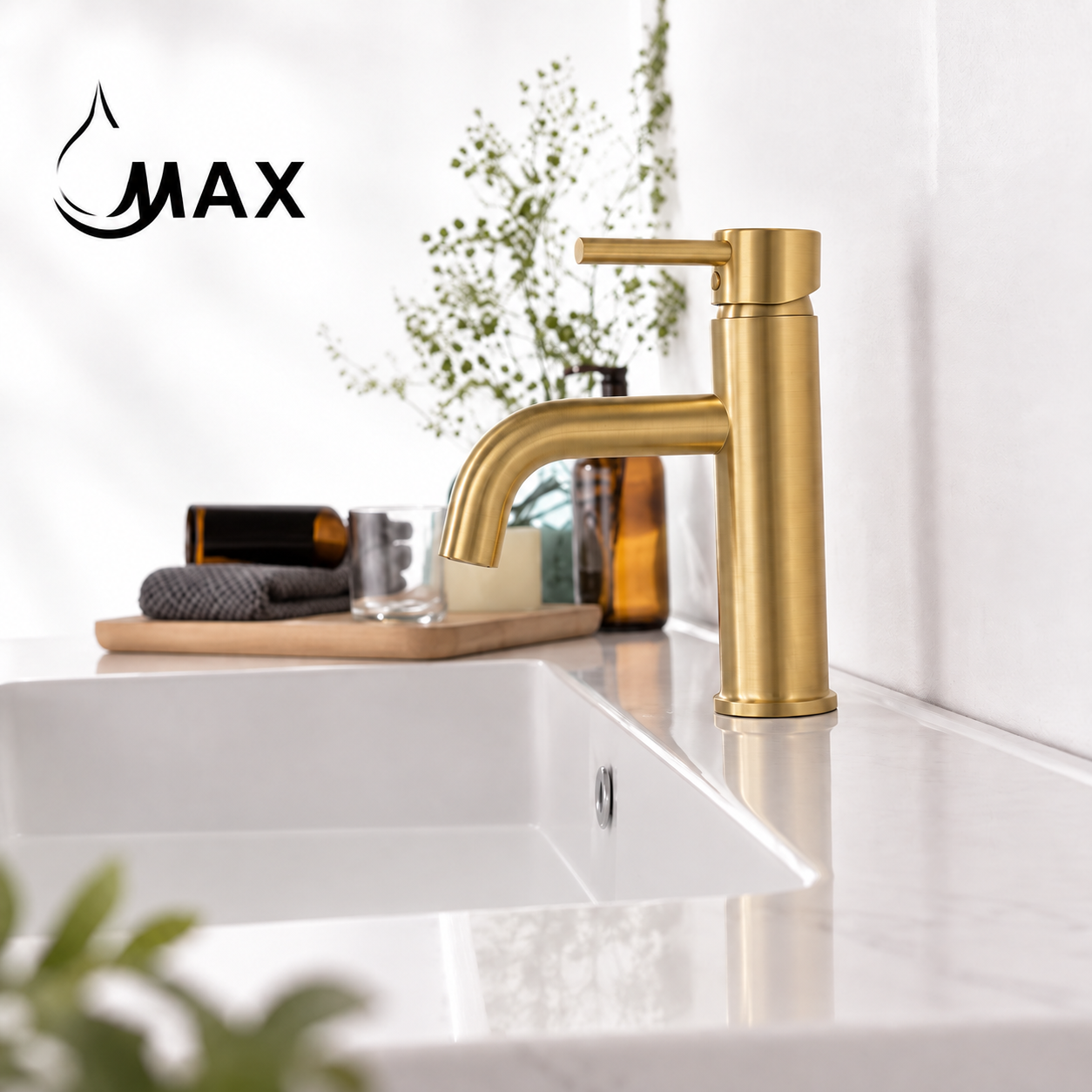 MAX Faucets single-handle bathroom faucet with long spout in brushed gold