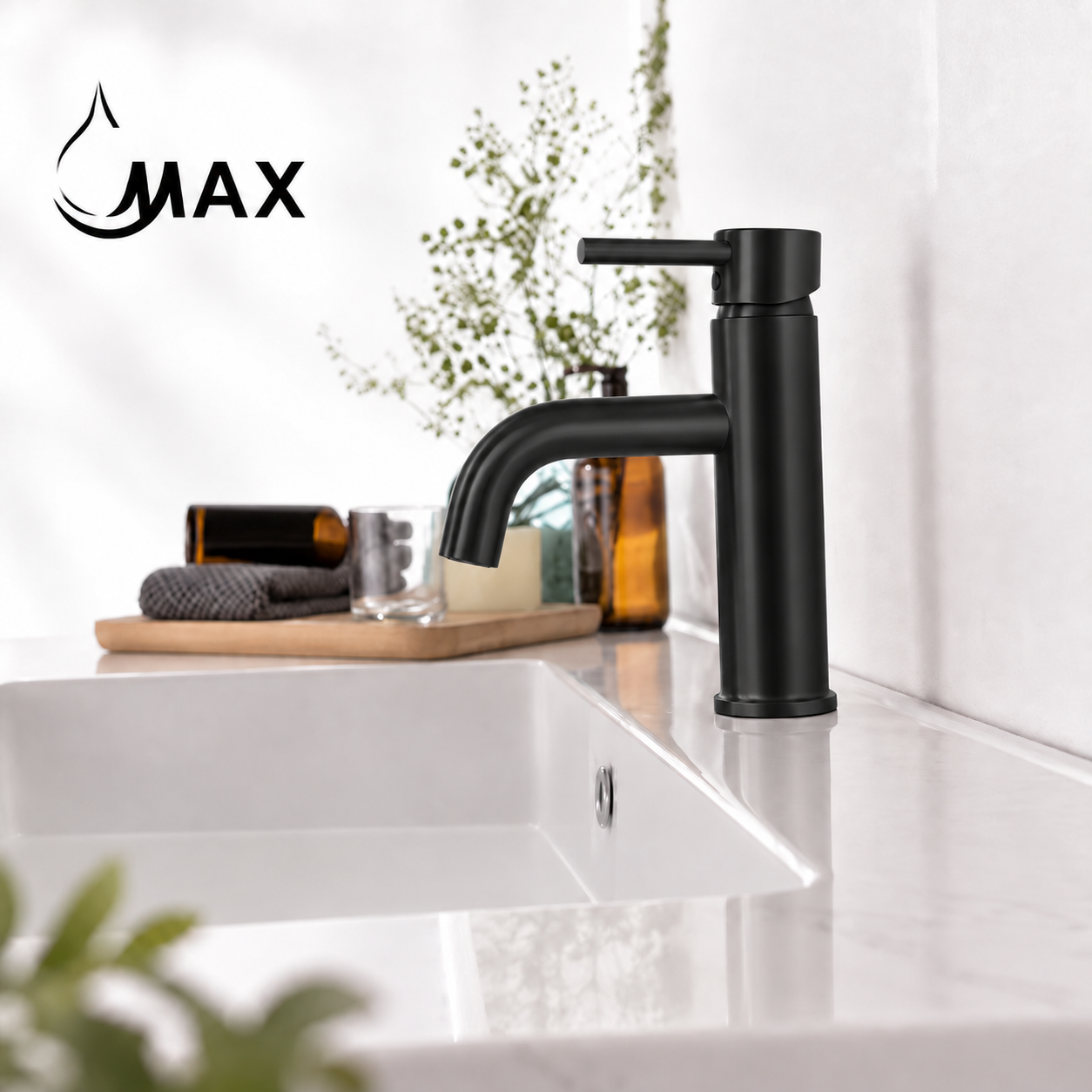 MAX Faucets single-handle bathroom faucet with long spout in matte black