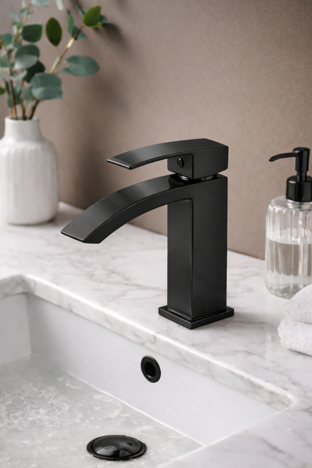 Single Handle Waterfall Bathroom Faucet – Matte Black | MAX Faucets