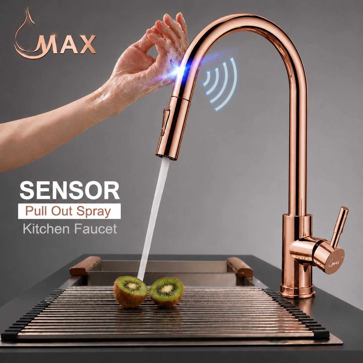 Smart Touch kitchen faucet in polished rose gold finish by MAX Faucets