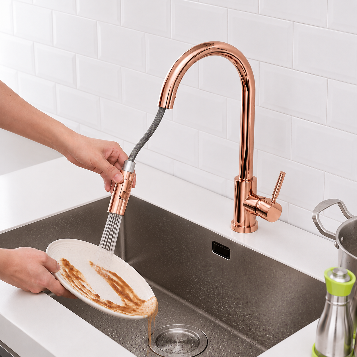 Smart Touch kitchen faucet in polished rose gold finish by MAX Faucets