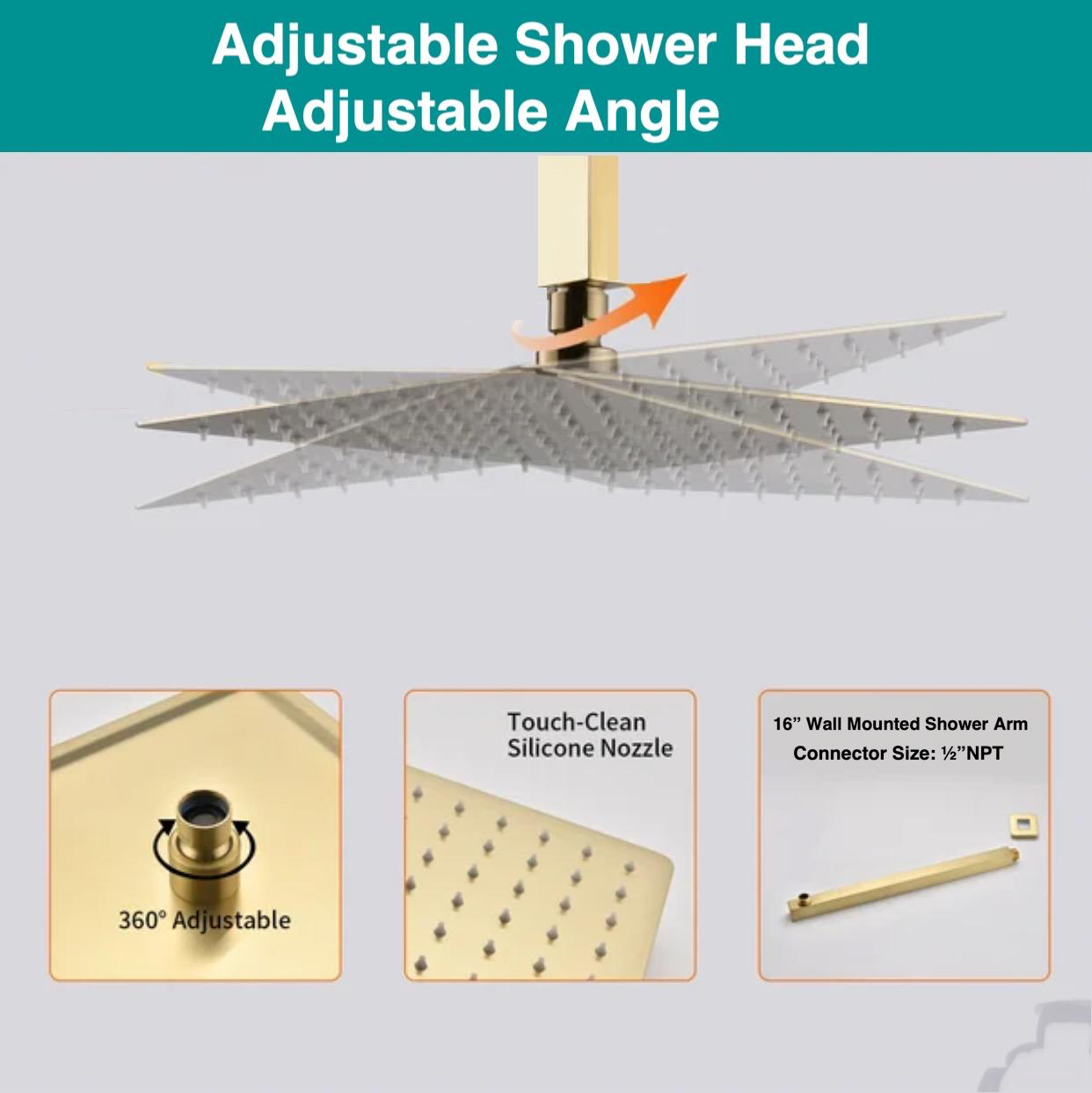 Brushed gold handheld shower with hose MAX Faucets