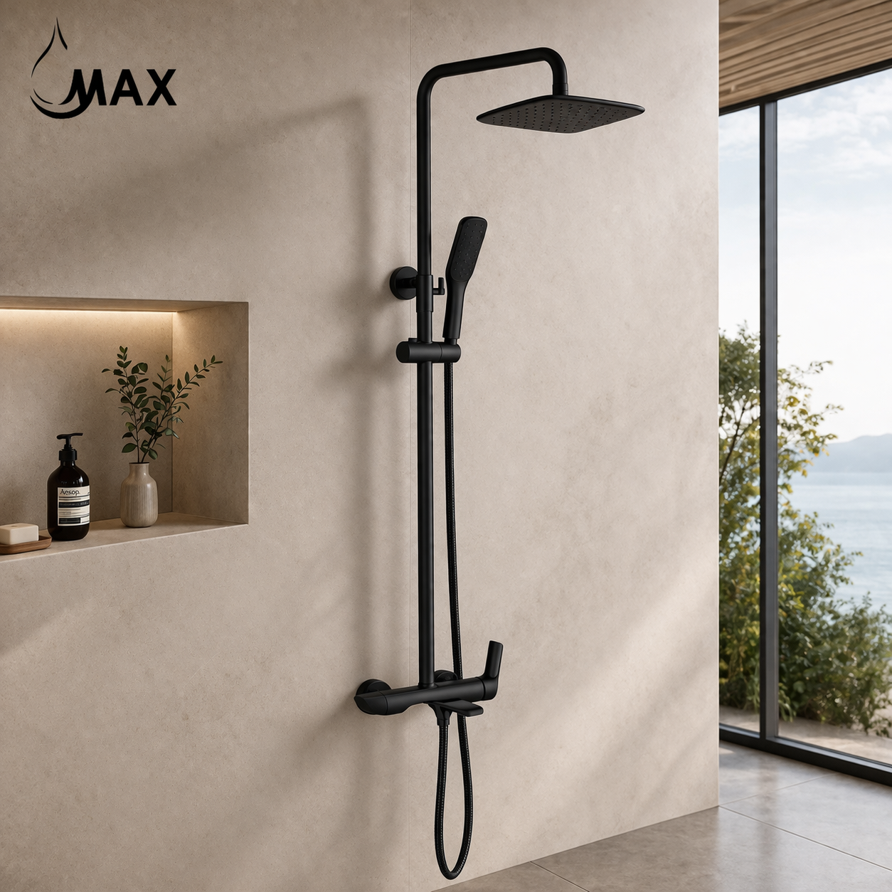 360 degree swinging tub spout matte black shower system MAX Faucets