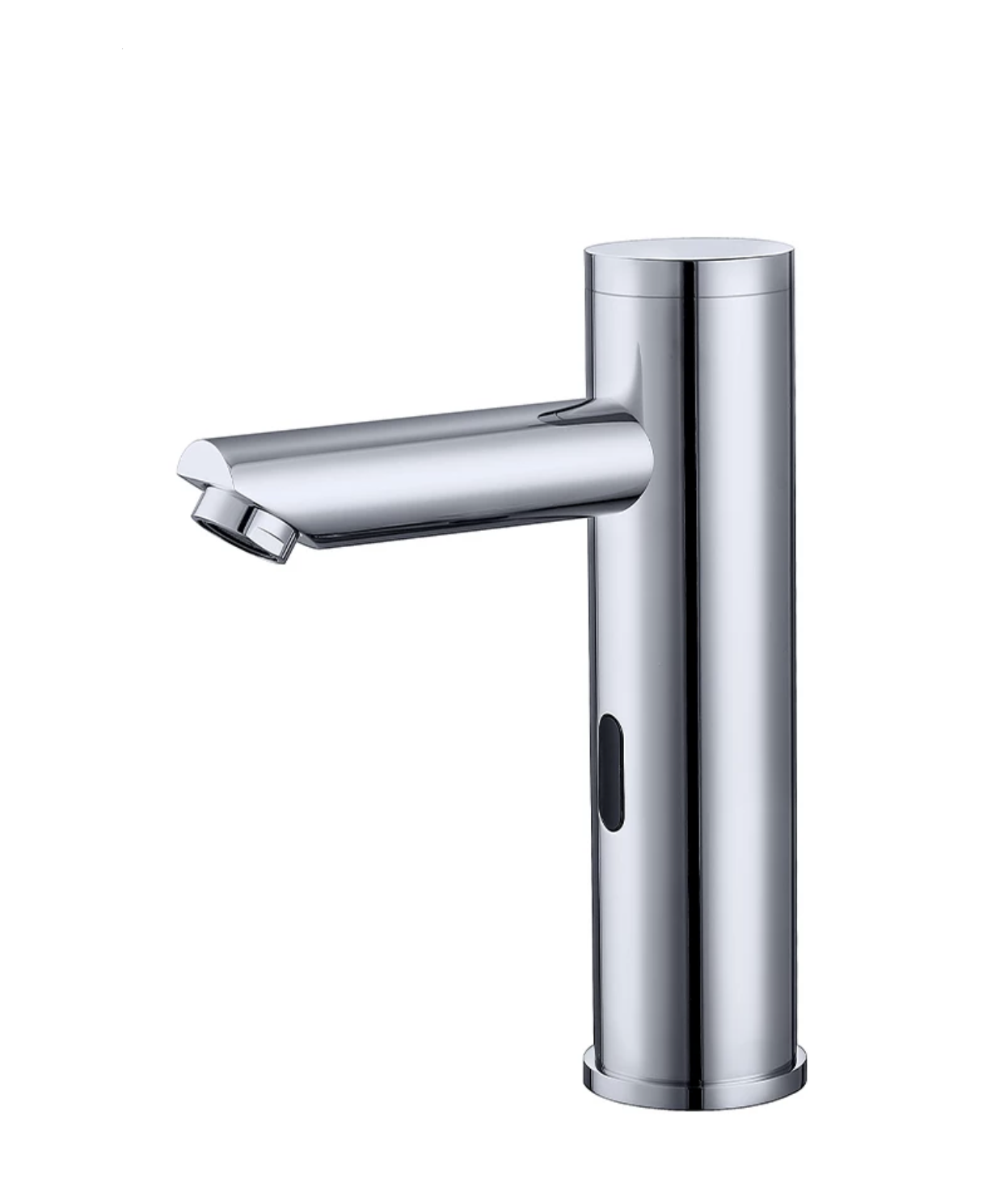 Chrome touchless bathroom faucet installed in a modern bathroom vanity