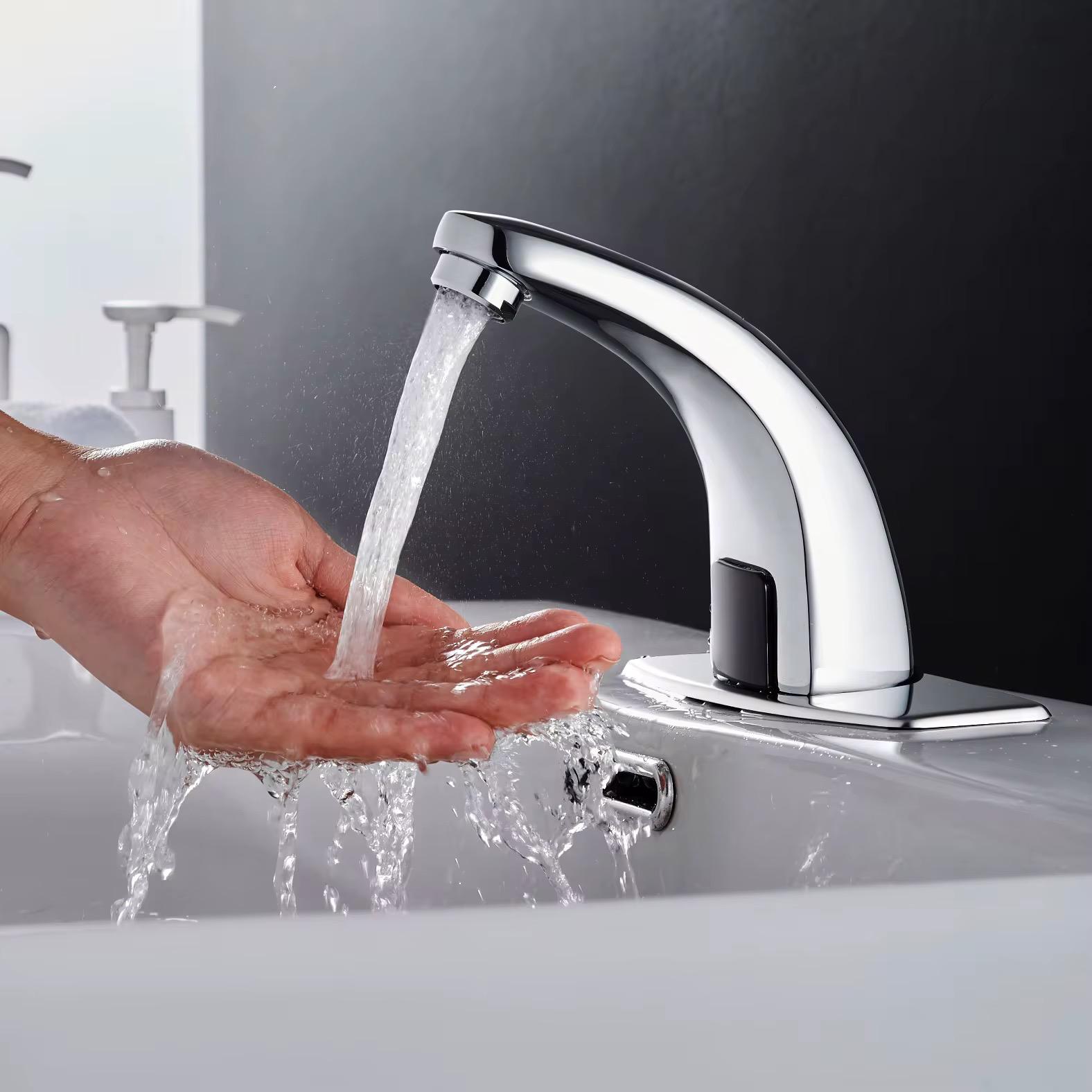 MAX Faucets touchless bathroom faucet with thermostatic valve in polished chrome finish